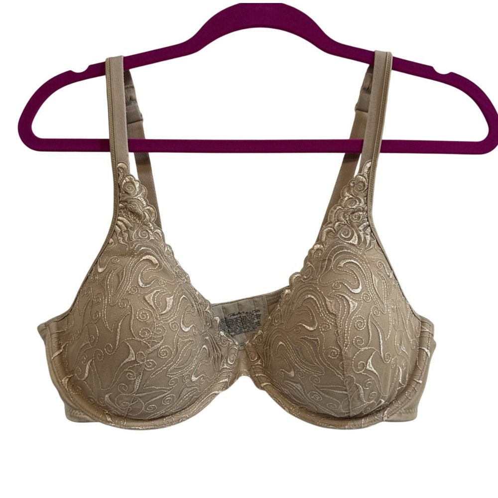 Embroidered Bra 40C Beige Intricate Design Adjustable Straps Comfort‎ Lingerie